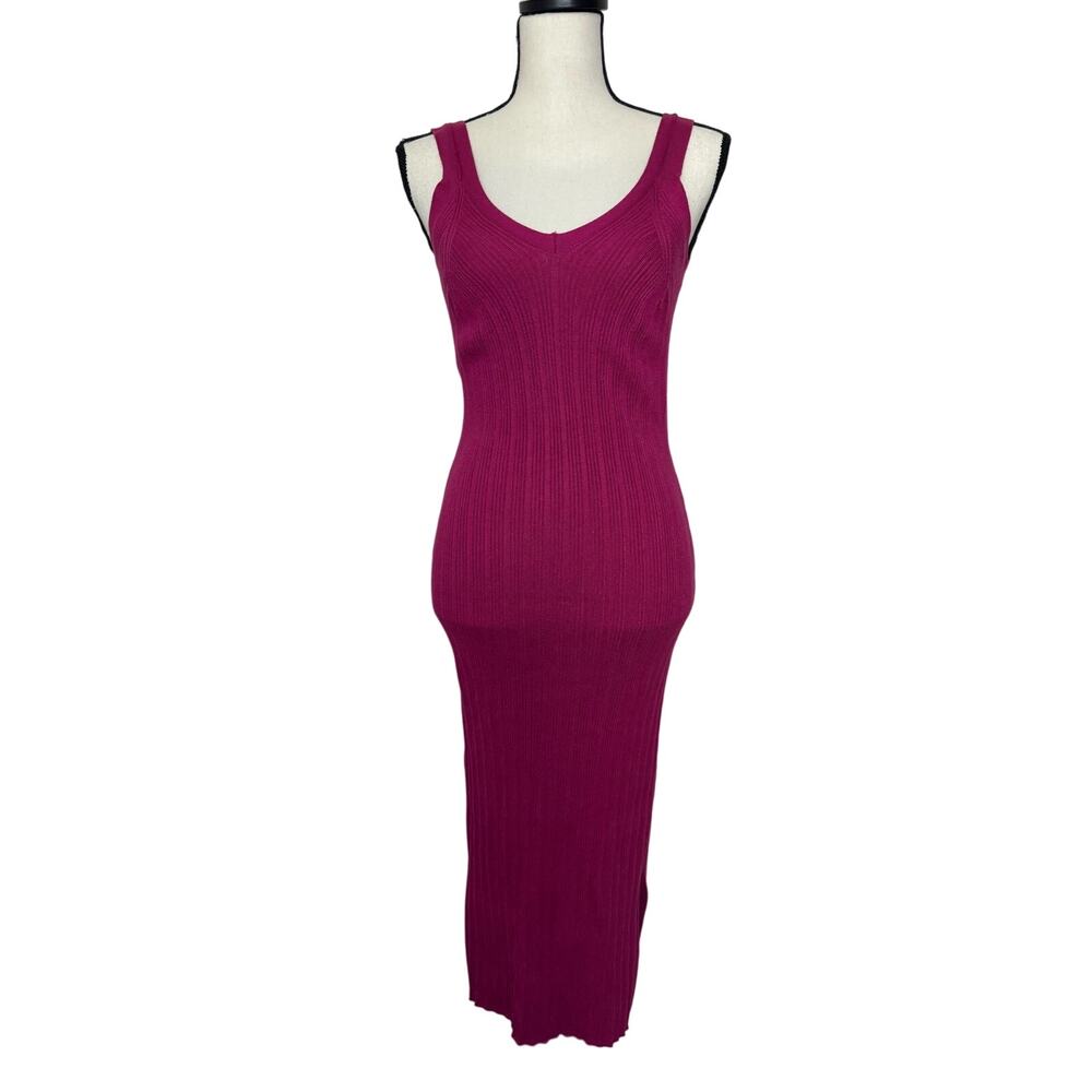 Olive & Oak Tank Dress Fuchsia‎ Women’s Medium Bodycon Midi length Ribbed Split